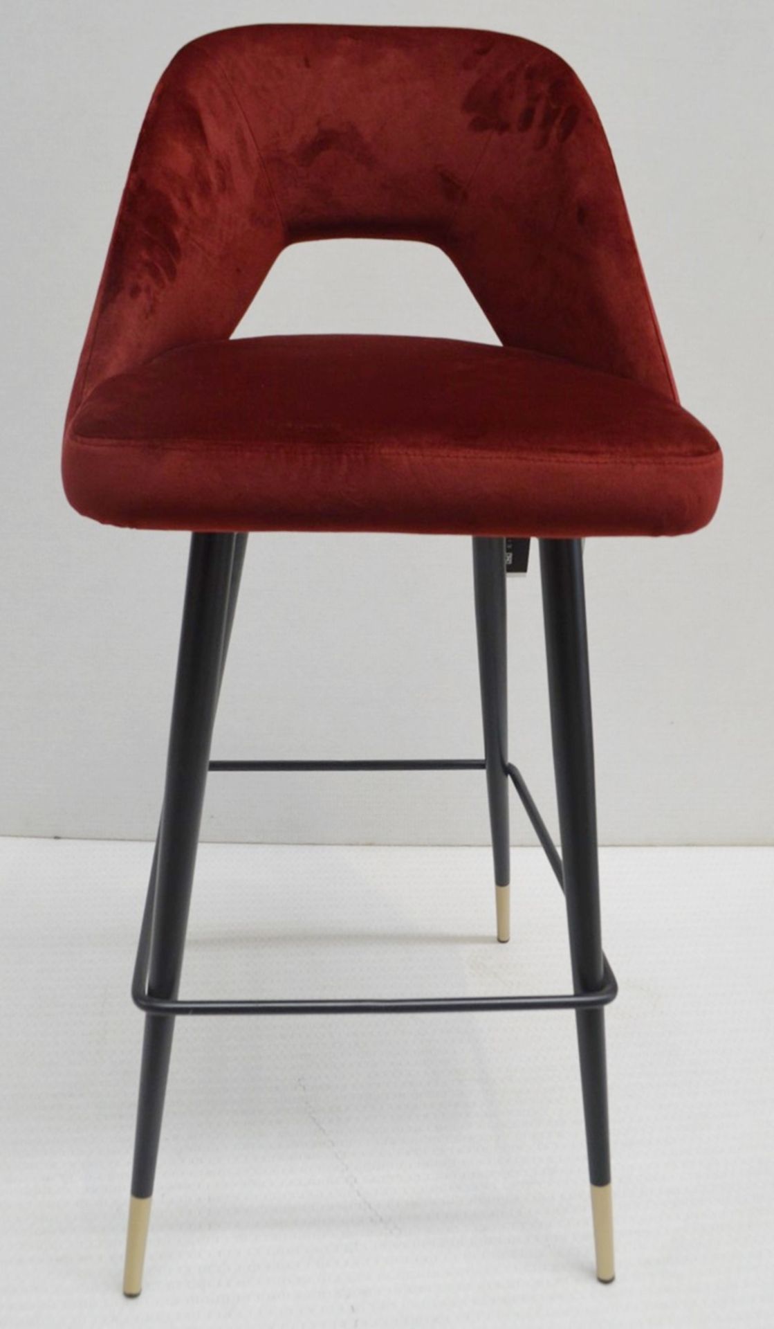 A Pair Of EICHHOLTZ 'Avorio' Luxury Counter Stools - Upholstered In An Opulent Roche Bordeaux (Red - Image 12 of 13