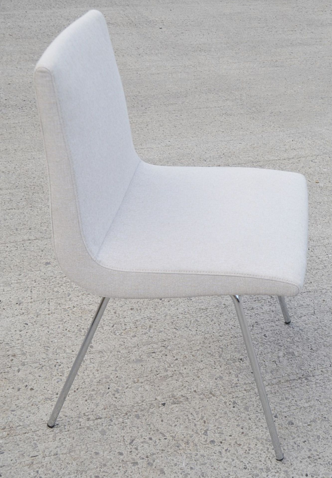 Pair Of LIGNE ROSET 'TV' Designer Dining Chairs In A Light Neutral Beige Fabric & Chromed Steel Legs - Image 2 of 9