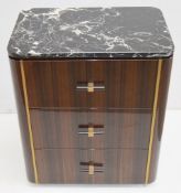 1 x FRATO 'BERNA' Luxury Stone-topped Bedside Table With 3 Soft-close Lined Drawers -