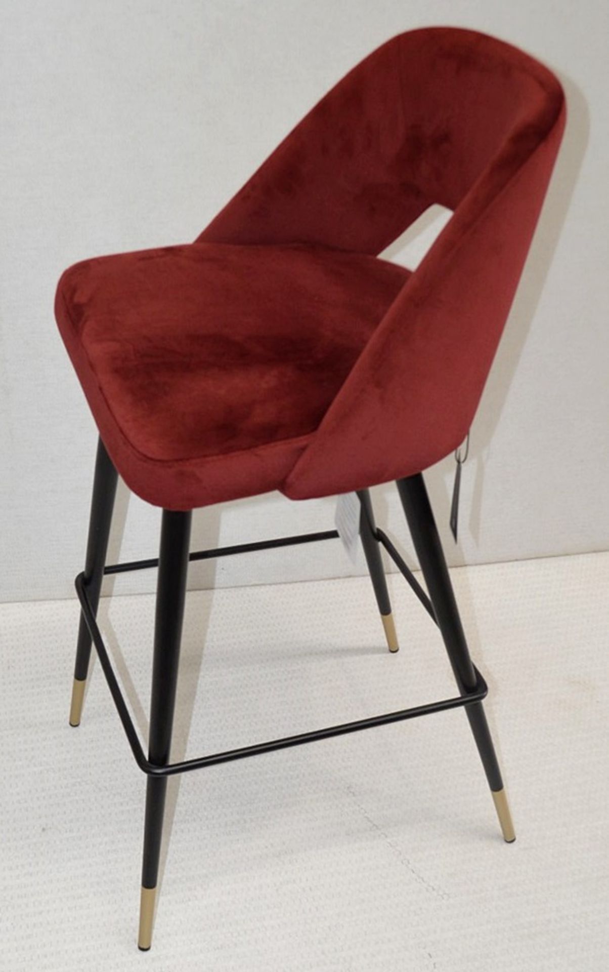 A Pair Of EICHHOLTZ 'Avorio' Luxury Counter Stools - Upholstered In An Opulent Roche Bordeaux (Red - Image 9 of 13