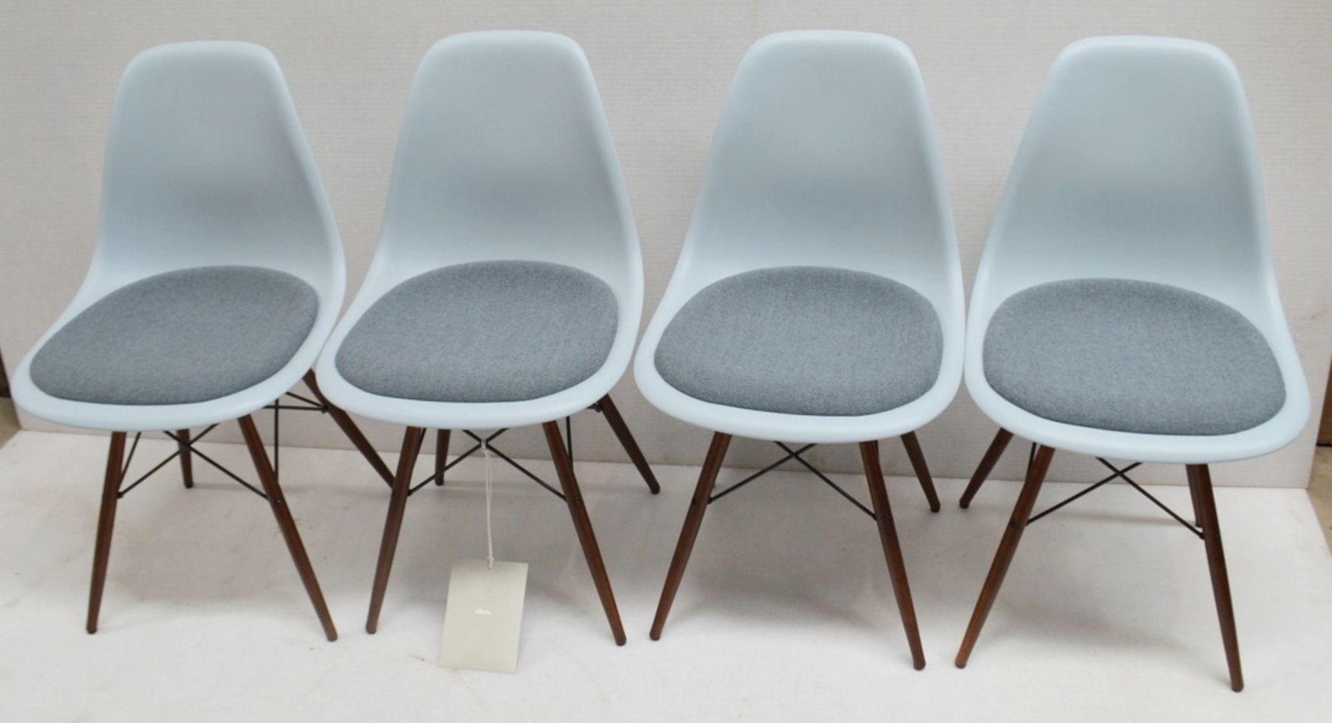 Set Of 4 x VITRA Eames DSW Designer Side Chairs With Upholsted Seats And Maple Bases In A Dark Stain - Image 2 of 11