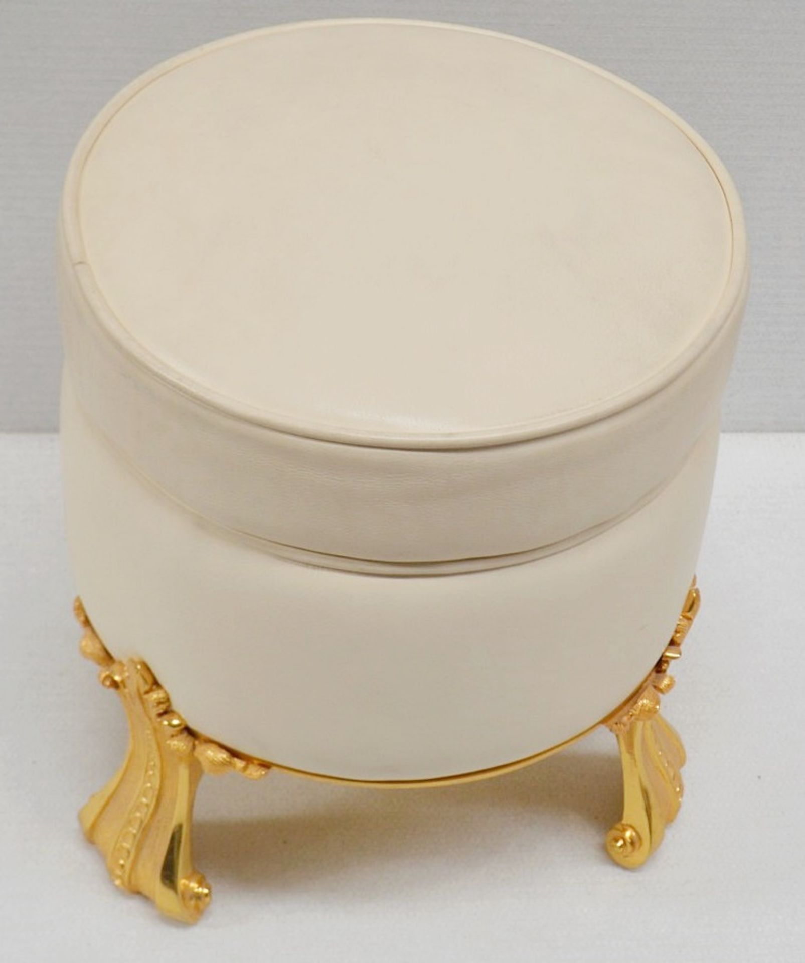 1 x BALDI Luxury Leather Upholstered Stool In Cream With Ornate Claw Feet In Gold - Italian Made - Image 2 of 8