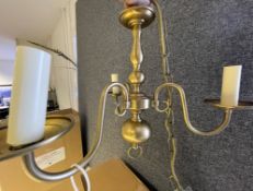 1 x Chelsom Brushed Brass 3 Arm Chandelier measurement approx 40cm x 40cm with chain drop - designe