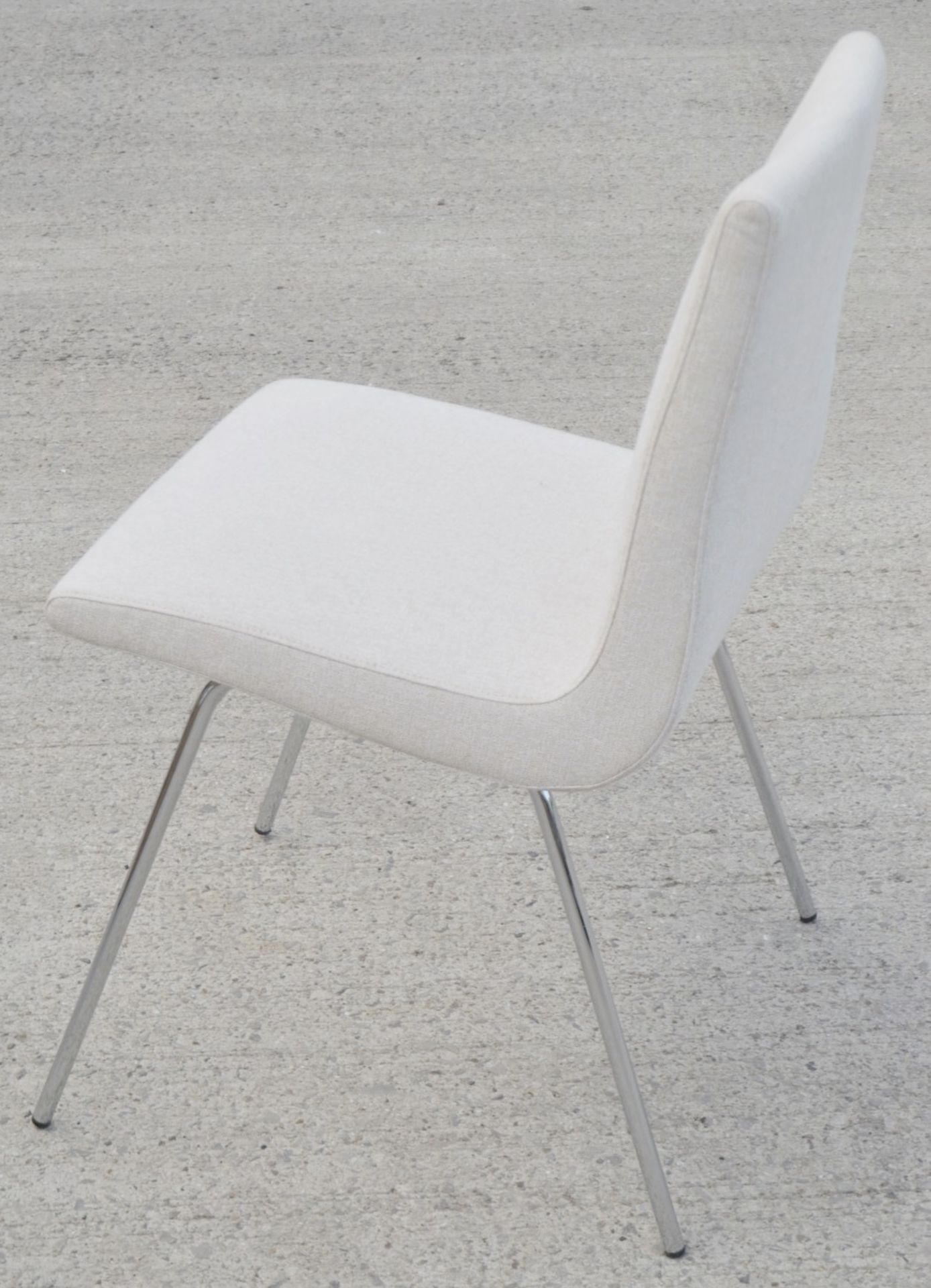 Pair Of LIGNE ROSET 'TV' Designer Dining Chairs In A Light Neutral Beige Fabric & Chromed Steel Legs - Image 6 of 9