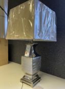 1 x Coach House Silver/Chrome Lamp - Height 54cm x 16cm x 14cm with linen Lamp Shade - Ref: CHL191 -