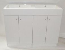 1 x Gloss White 1200mm 4-Door Double Basin Freestanding Bathroom Cabinet - New & Boxed Stock - CL307