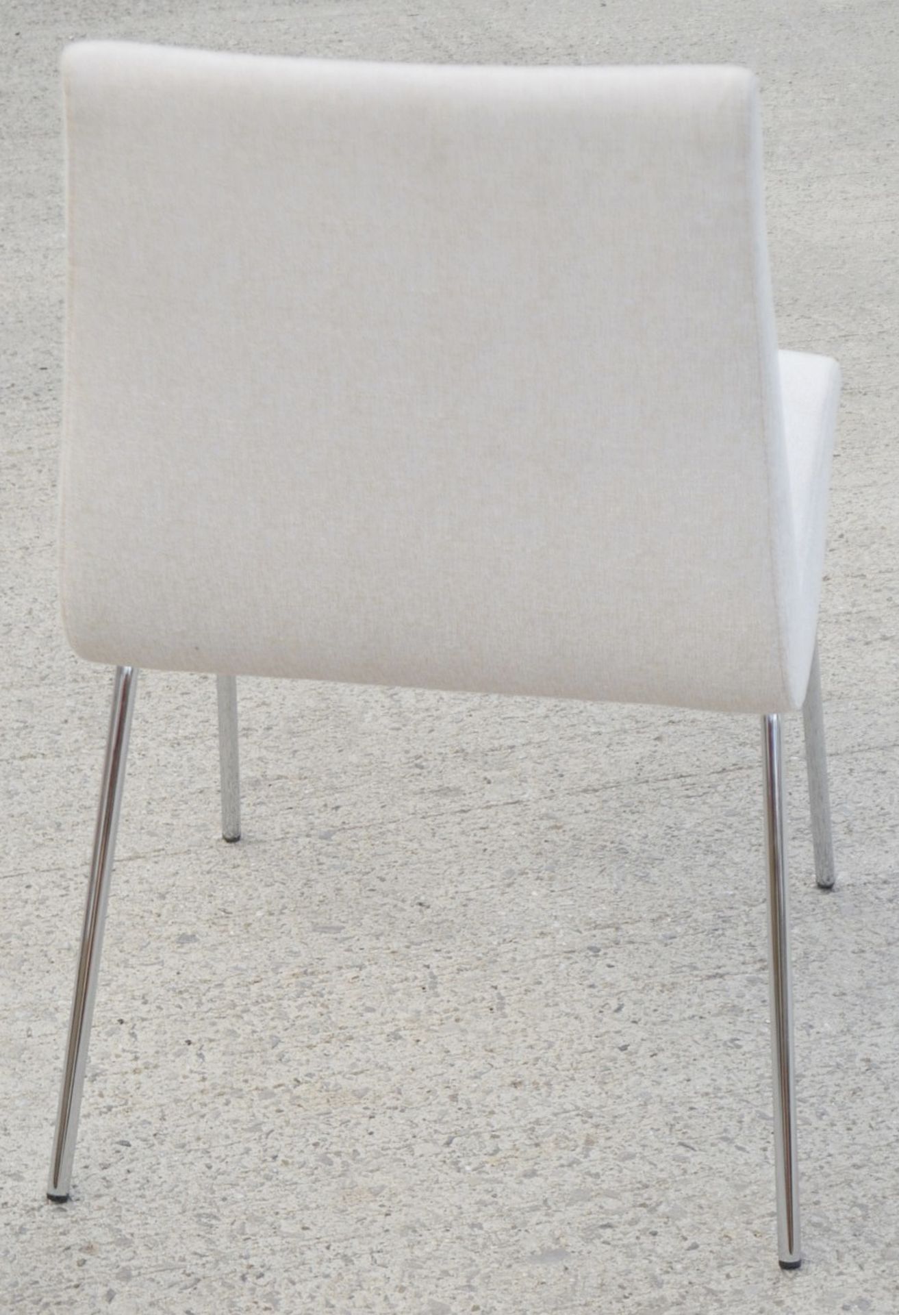Pair Of LIGNE ROSET 'TV' Designer Dining Chairs In A Light Neutral Beige Fabric & Chromed Steel Legs - Image 5 of 9