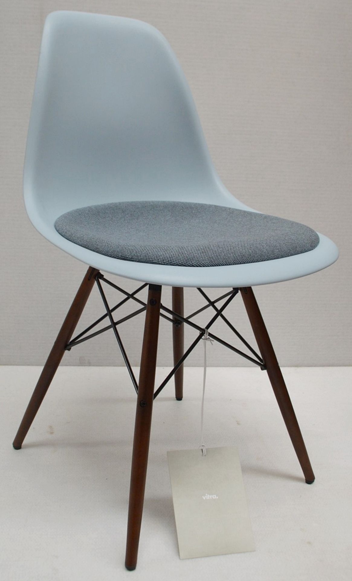 Set Of 4 x VITRA Eames DSW Designer Side Chairs With Upholsted Seats And Maple Bases In A Dark Stain - Image 4 of 11