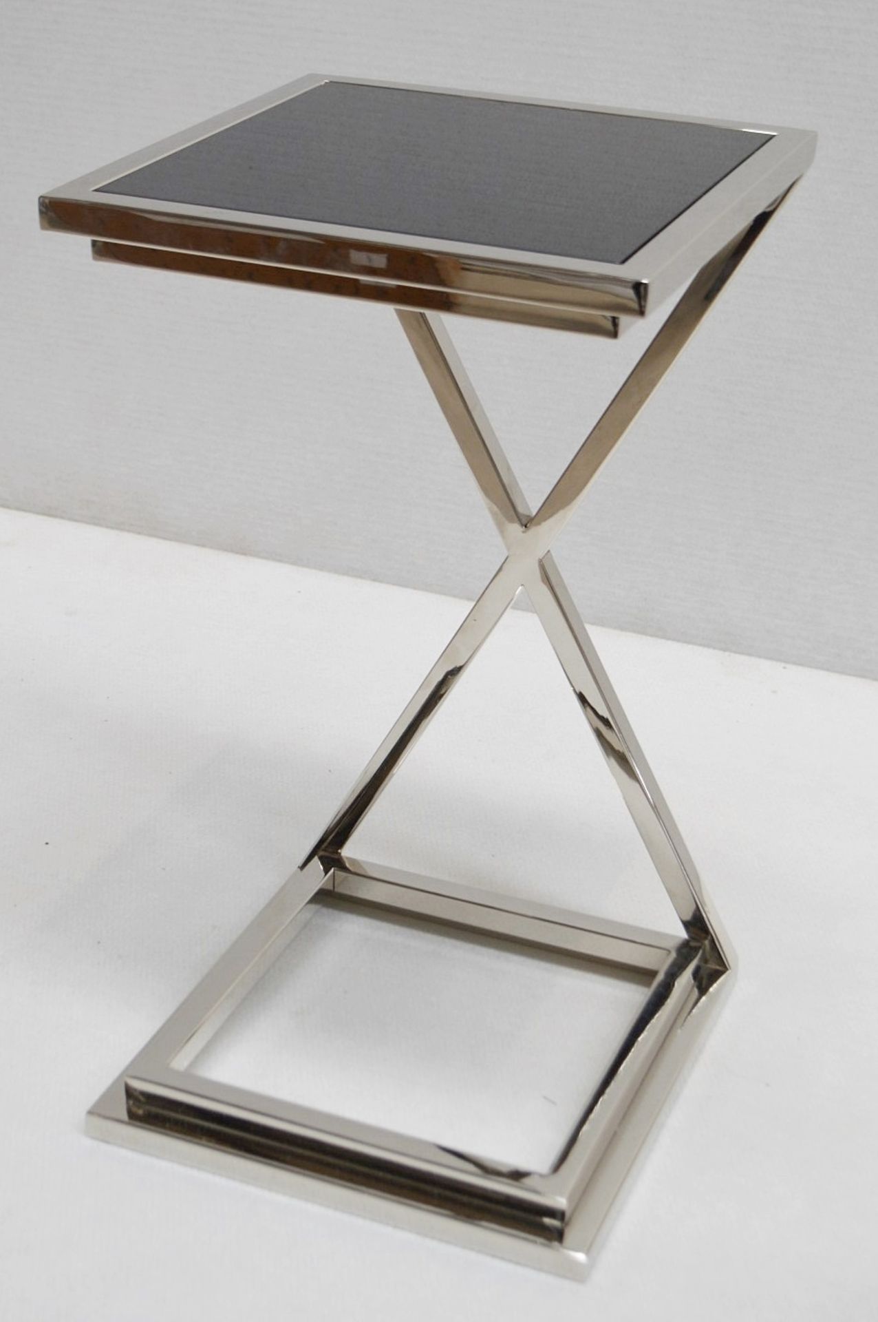 1 x EICHHOLTZ Cross Nickel Side Table With A Smoked Glass Top - Original RRP £260.00 - Image 5 of 8