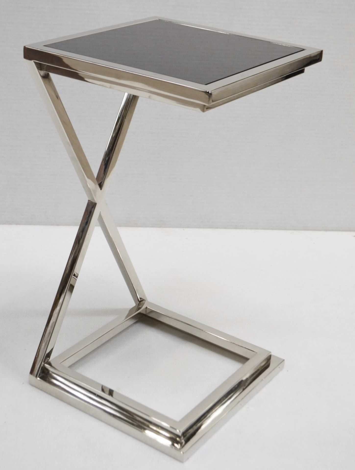 1 x EICHHOLTZ Cross Nickel Side Table With A Smoked Glass Top - Original RRP £260.00 - Image 2 of 8