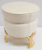 1 x BALDI Luxury Leather Upholstered Stool In Cream With Ornate Claw Feet In Gold - Made In