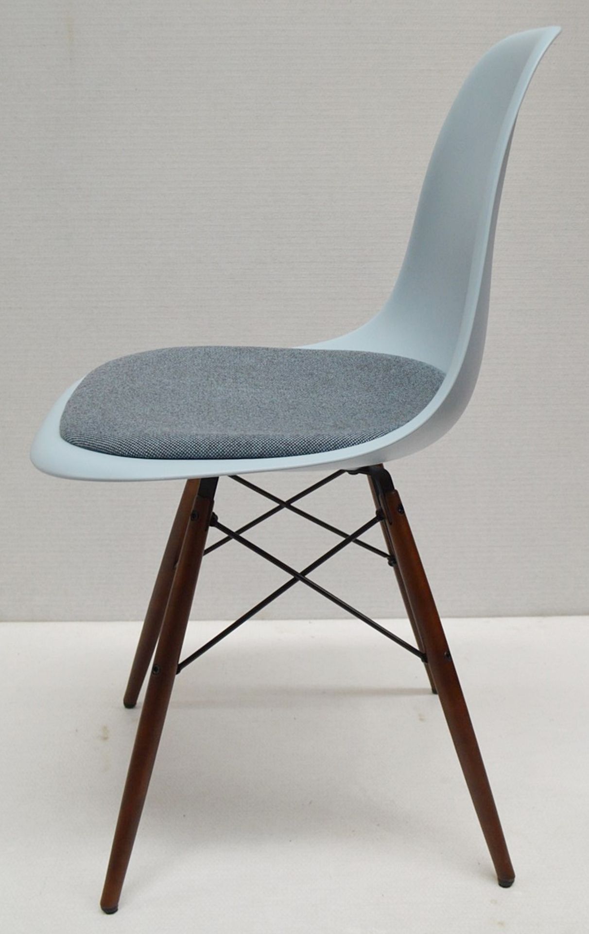 Set Of 4 x VITRA Eames DSW Designer Side Chairs With Upholsted Seats And Maple Bases In A Dark Stain - Image 7 of 11