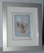 1 x Framed Original Mixed Media Artwork 'Mouillage De Bateau III' Signed By Artist Kevin