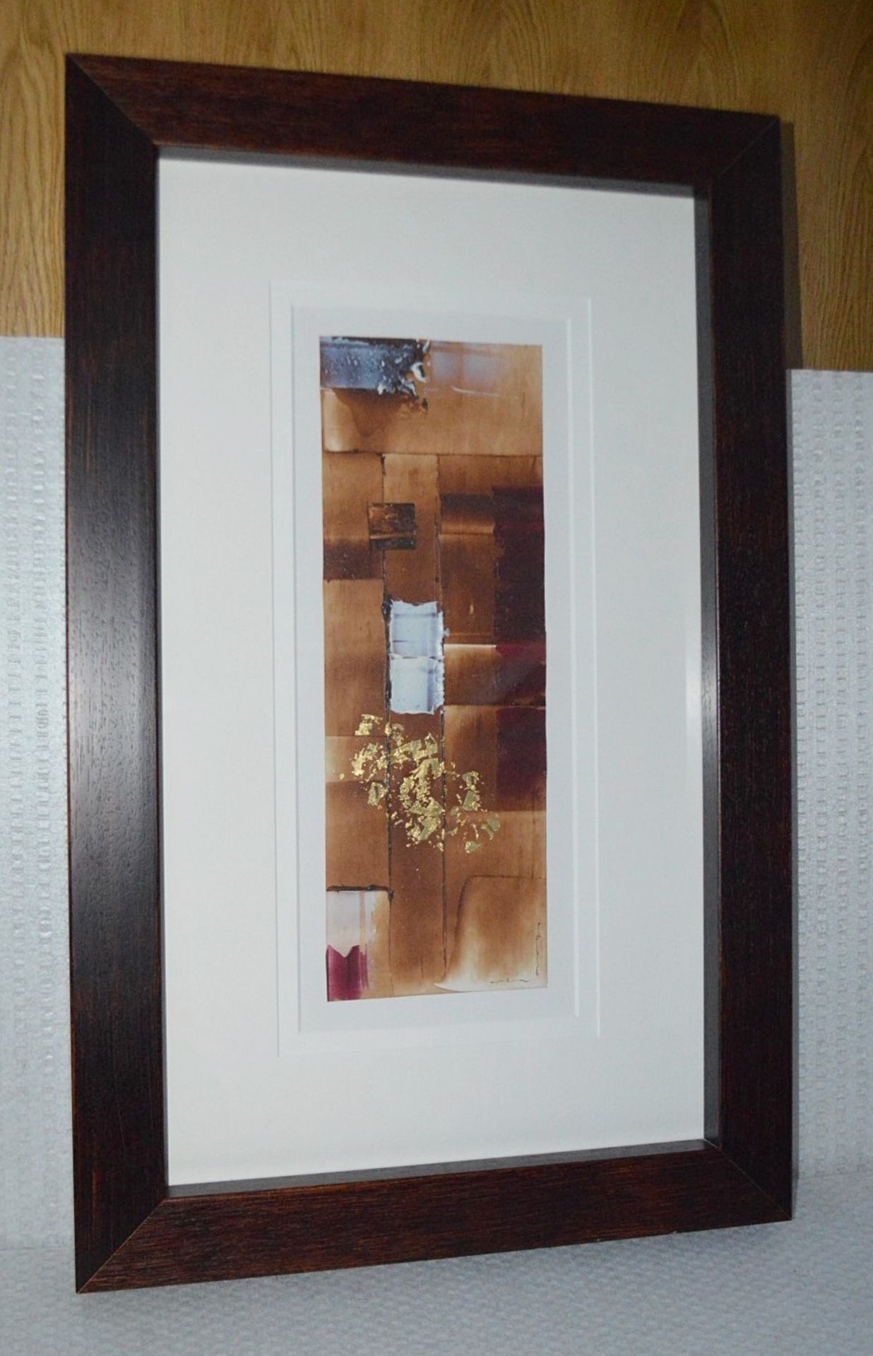 1 x Framed Original Mixed Media Oblong-Shaped Artwork By Orla May In Brown & Gold