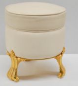 1 x BALDI Luxury Leather Upholstered Stool In Cream With Ornate Claw Feet In Gold - Italian Made