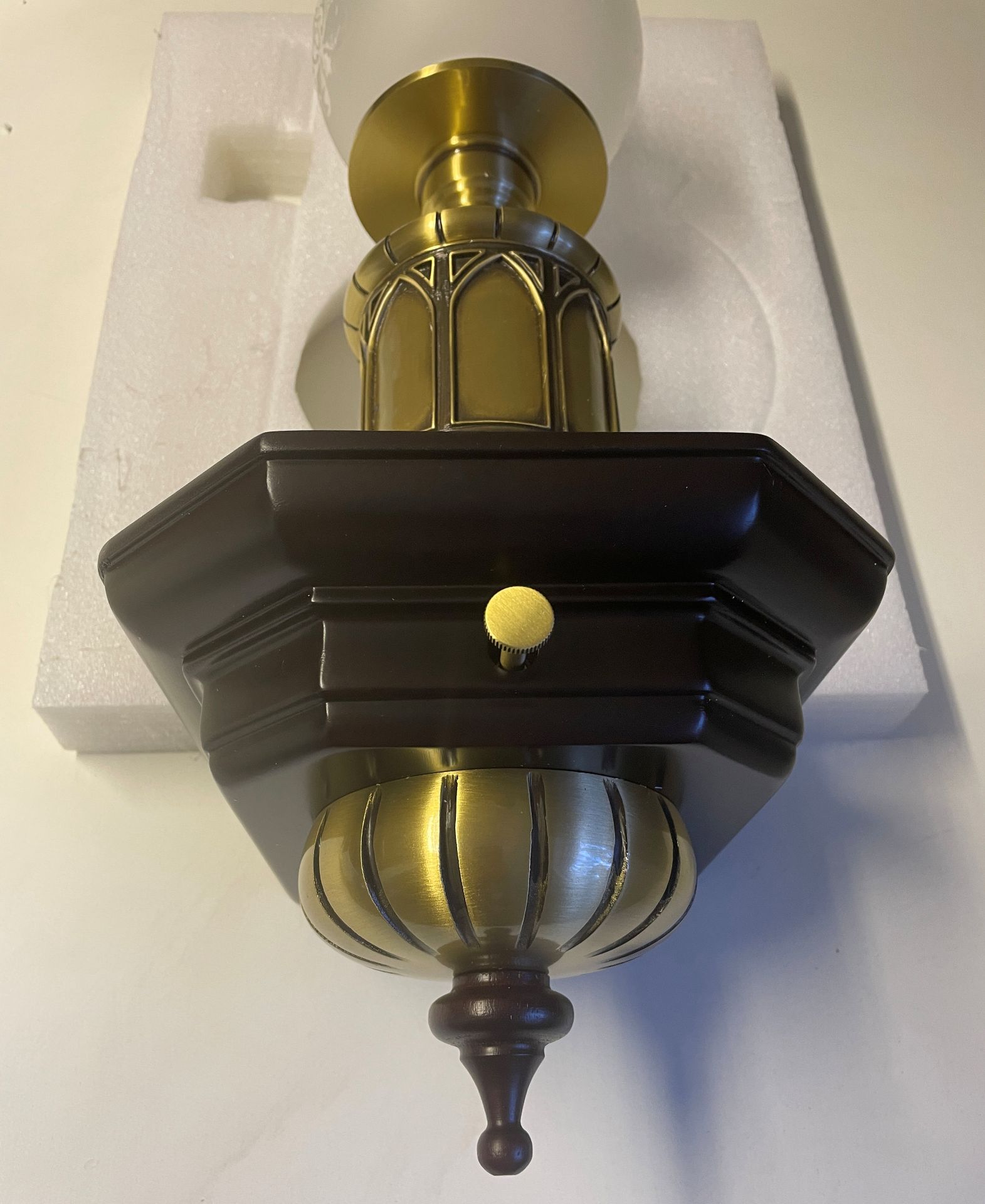 1 x Chelsom Substantial Wall Feature Light with dimmer switch and newall post style brass and glass - Image 3 of 18
