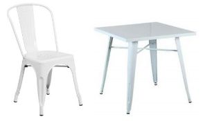 1 x Tolix Industrial Style Outdoor Bistro Table and Chair Set in White- Includes 1 x Table and 4 x