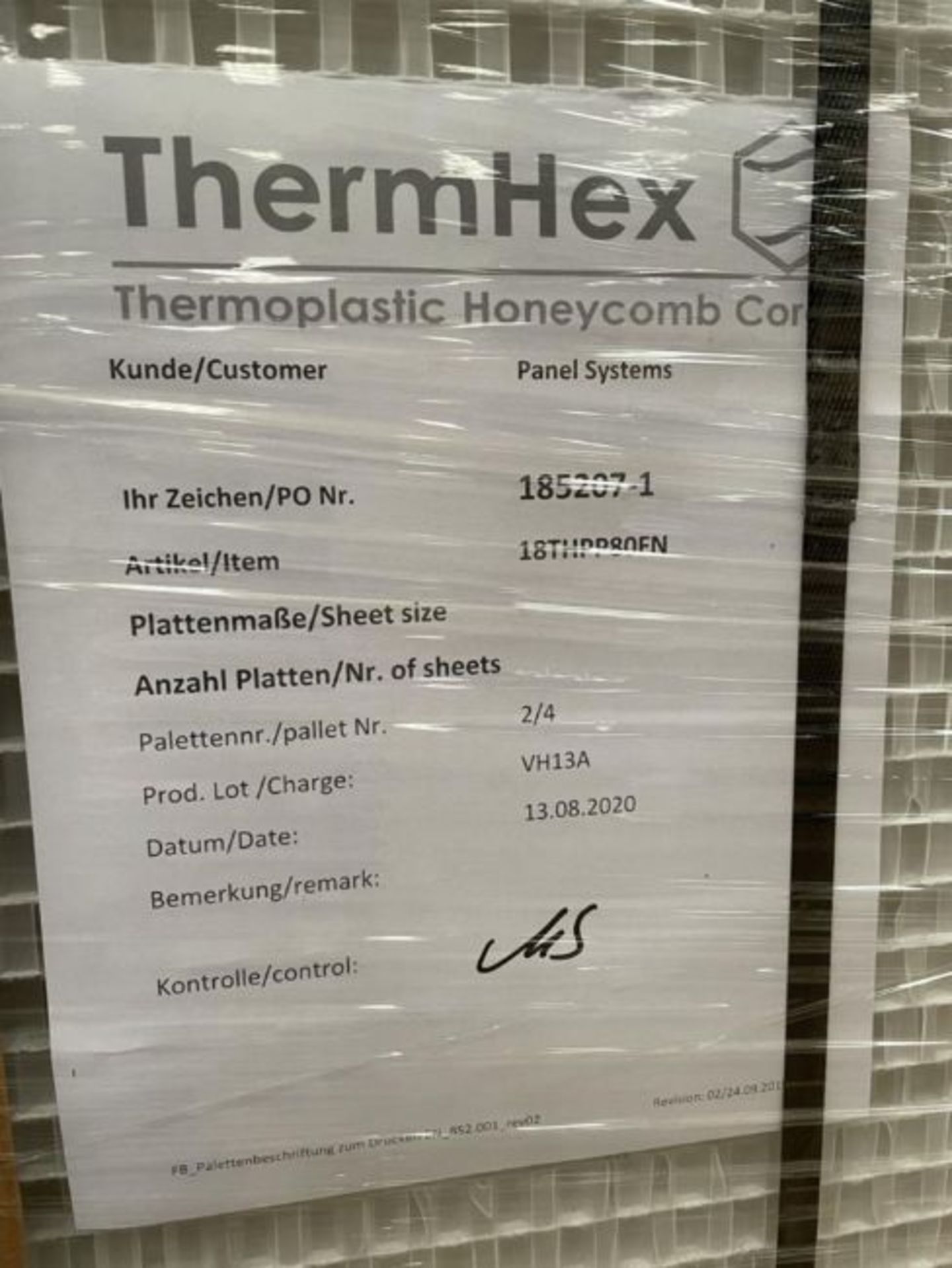 12 x ThermHex Thermoplastic Honeycomb Core Panels - Size 3558 x 1215 x 20mm - New Stock - - Image 9 of 10
