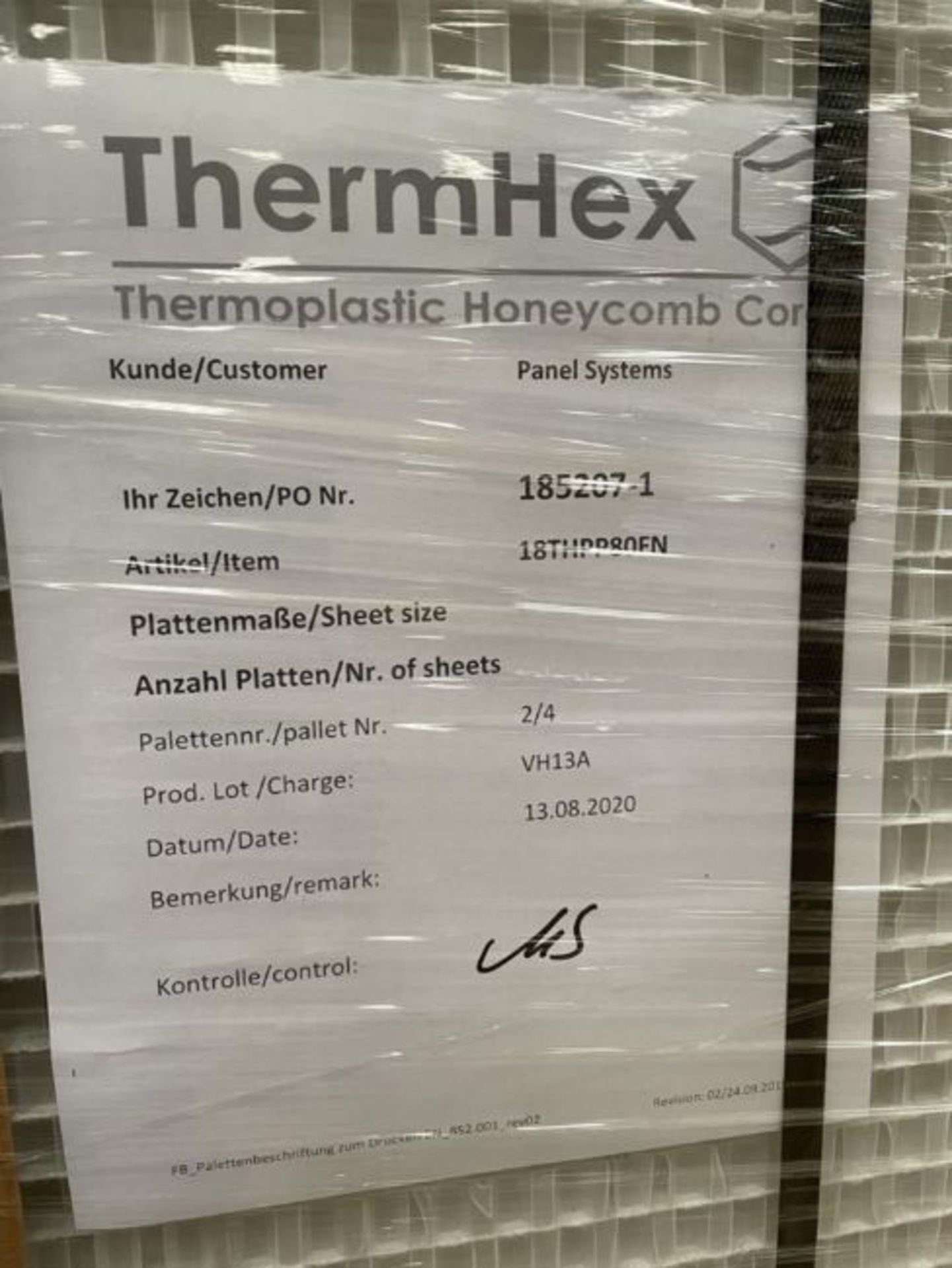 100 x ThermHex Thermoplastic Honeycomb Core Panels - Size 3558 x 1215 x 20mm - New Stock - - Image 9 of 10