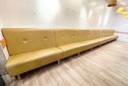 1 x Contemporary 27ft Seating Bench Upholstered With Button Back Leather in Mustard - Dimensions: