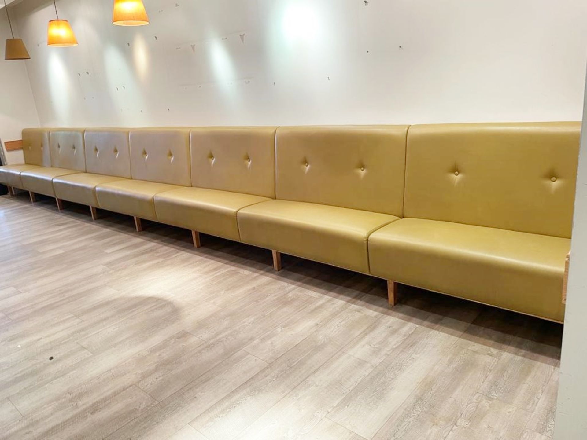 1 x Contemporary 27ft Seating Bench Upholstered With Button Back Leather in Mustard - Dimensions: - Image 13 of 13