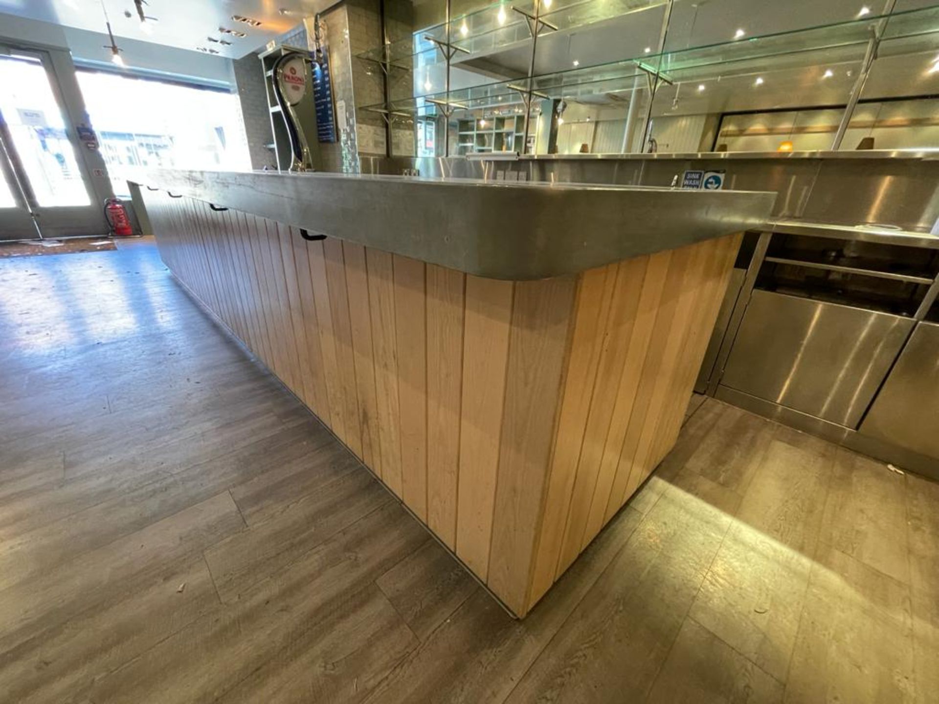 1 x Contemporary Restaurant Bar With Light Wood Panel Fascia, Sheet Metal Covered Bar Top, - Image 51 of 57