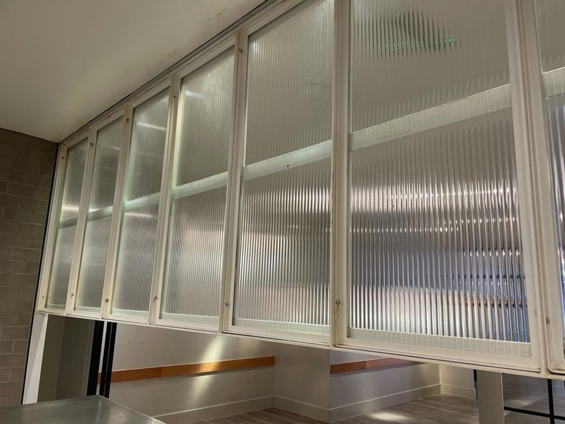 1 x Large Glazed Divider Panel With White Frame and Ribbed Privacy Glass Panels - Approx 15ft in - Image 6 of 7