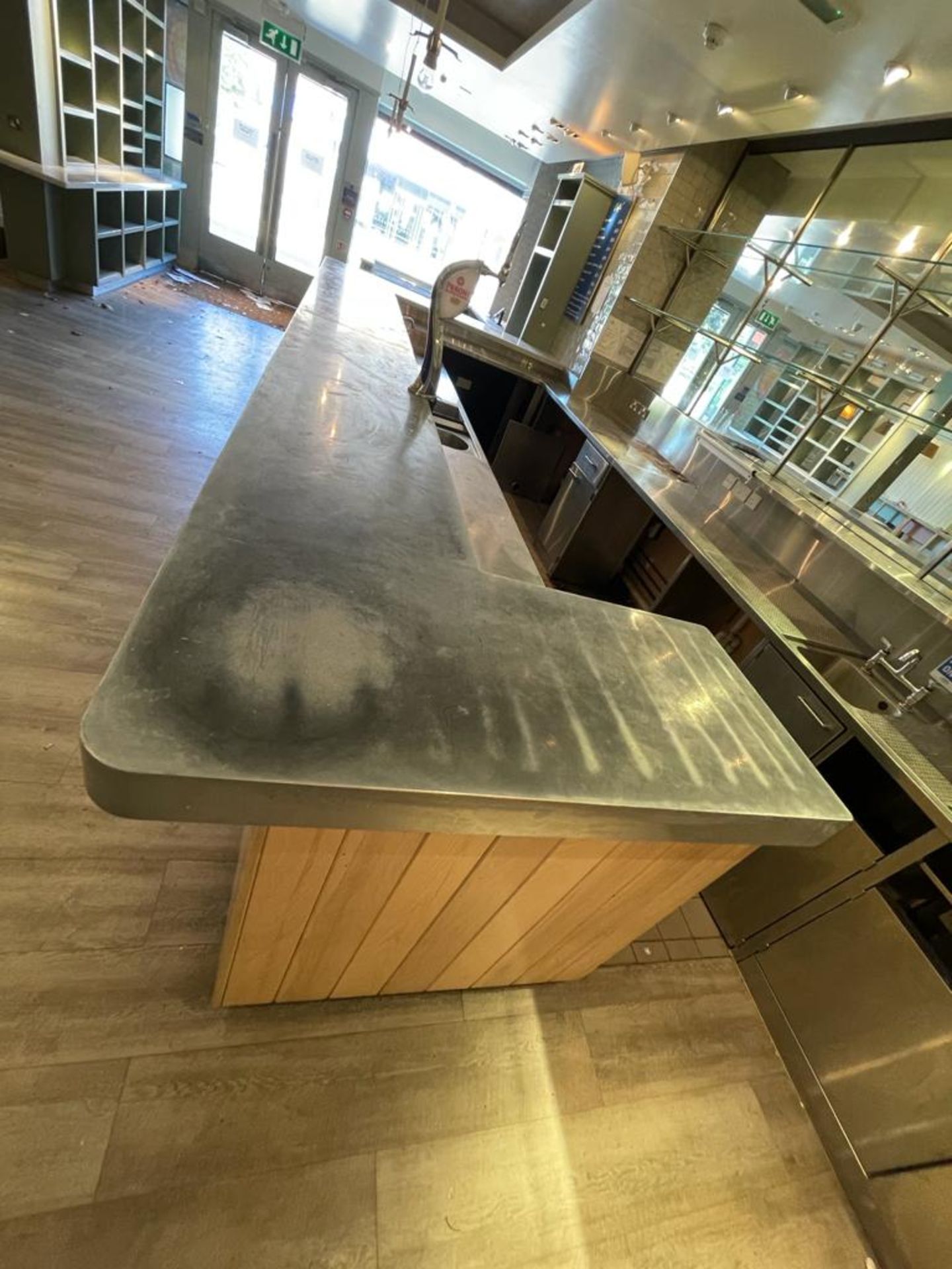 1 x Contemporary Restaurant Bar With Light Wood Panel Fascia, Sheet Metal Covered Bar Top, - Image 49 of 57