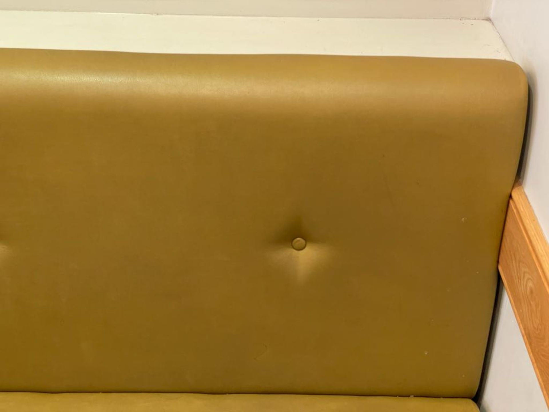 1 x Contemporary 27ft Seating Bench Upholstered With Button Back Leather in Mustard - Dimensions: - Image 12 of 13