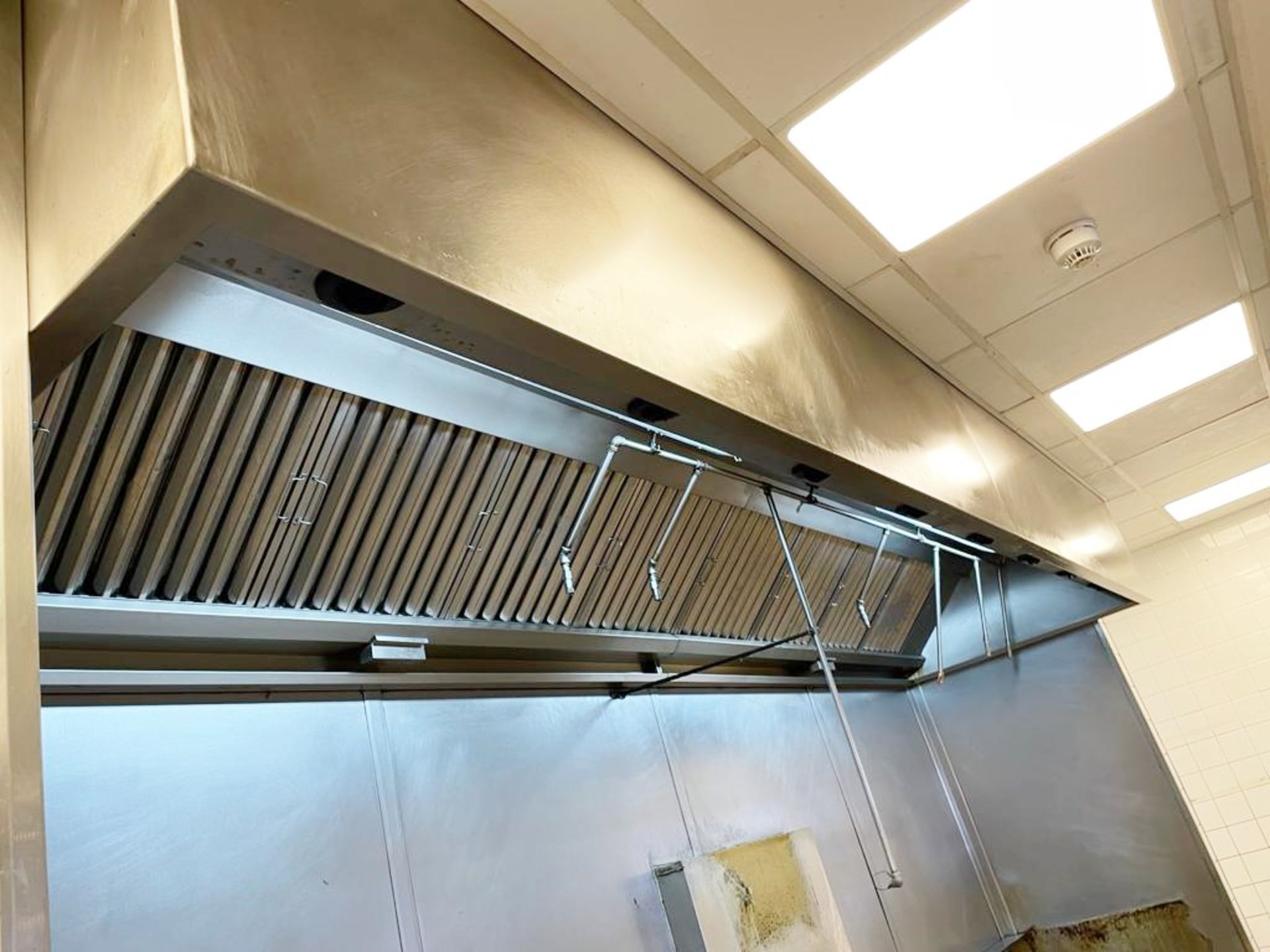 1 x Large Commercial Kitchen Extractor Canopy With Filters and Fire Suppression Fixtures - Stainless