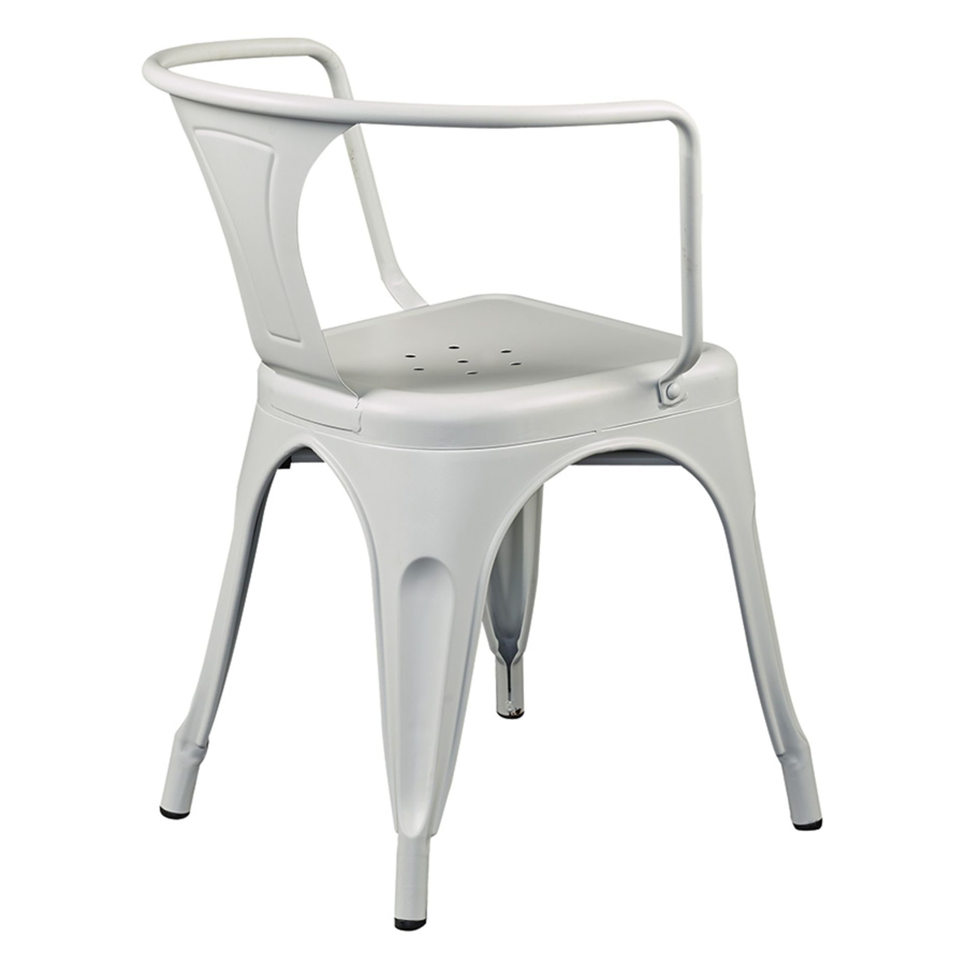 4 x Industrial Tolix Style Stackable Chairs With Armrests - Finish: WHITE - Ideal For Bistros, Pub - Image 3 of 4