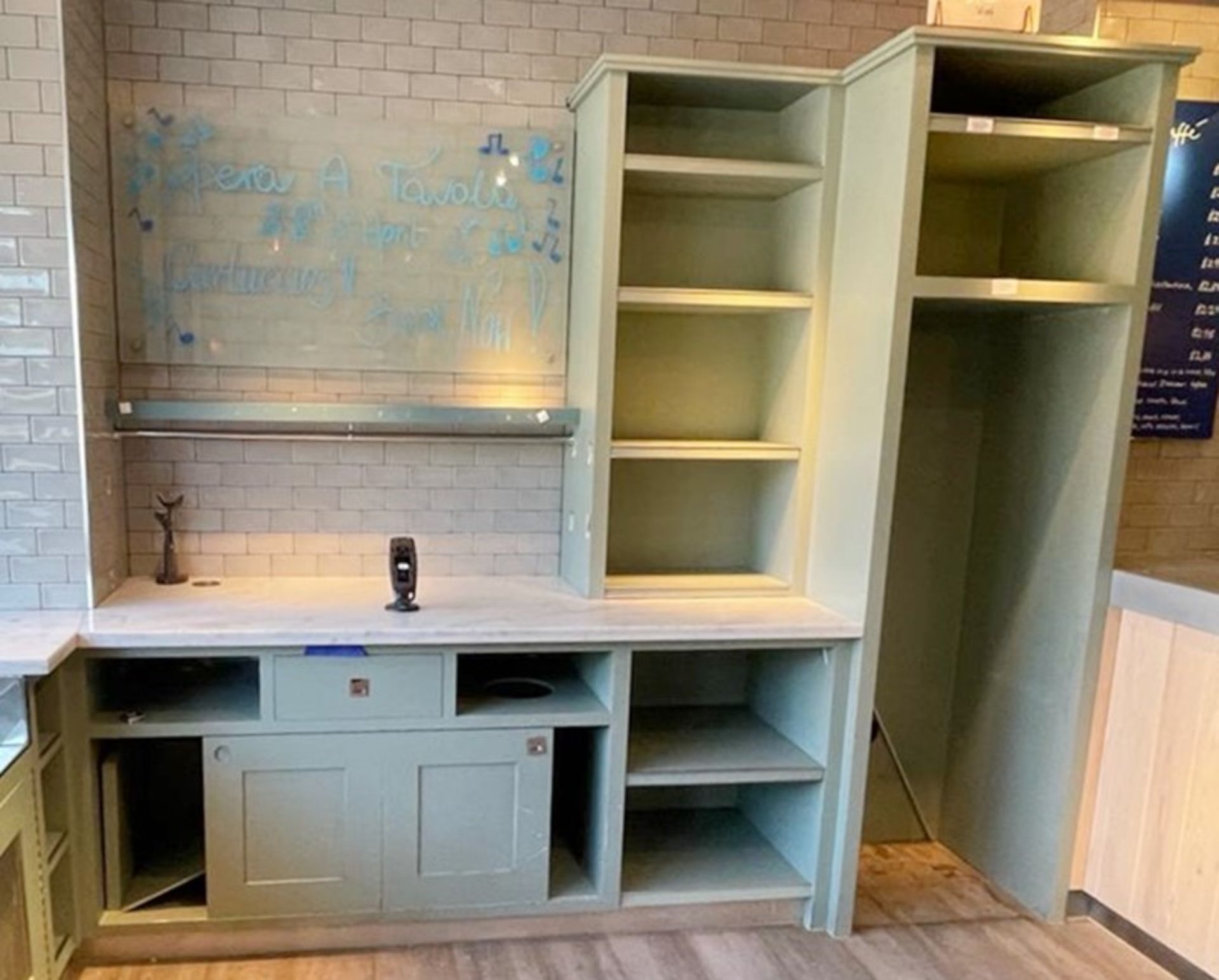 1 x Bespoke Storage Unit Painted in Light Green - Features Space For an Upright Drinks Cabinet,