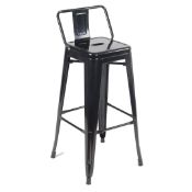 4 x Industrial Tolix Style Stackable Bar Stools With Backrests - Finish: BLACK - Ideal For