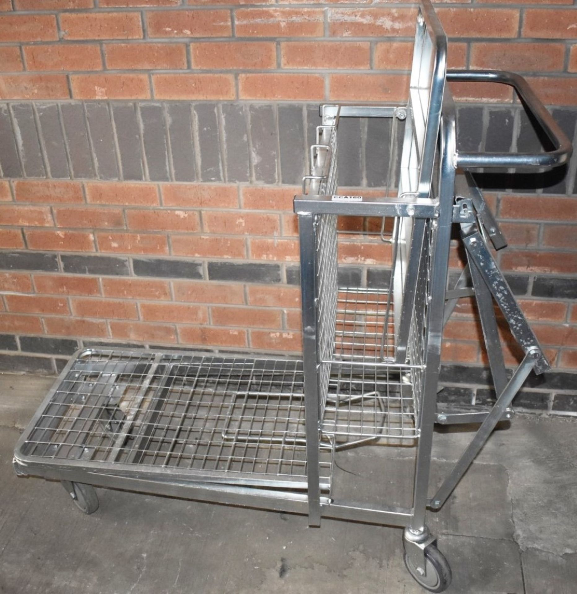 1 x Supermarket Retail Merchandising Trolley With Pull Out Step and Folding Shelf - Dimensions: