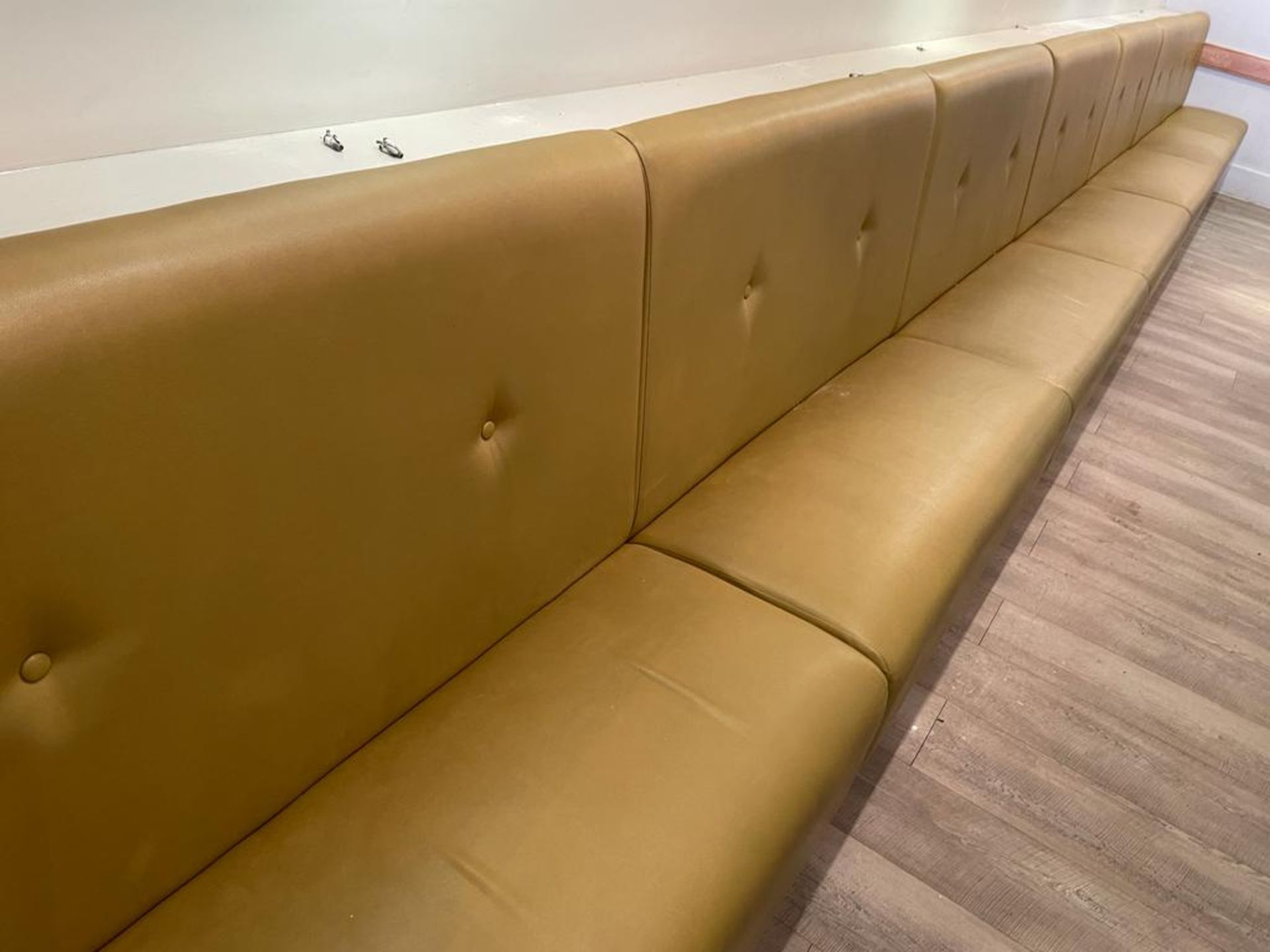 1 x Contemporary 27ft Seating Bench Upholstered With Button Back Leather in Mustard - Dimensions: - Image 5 of 13