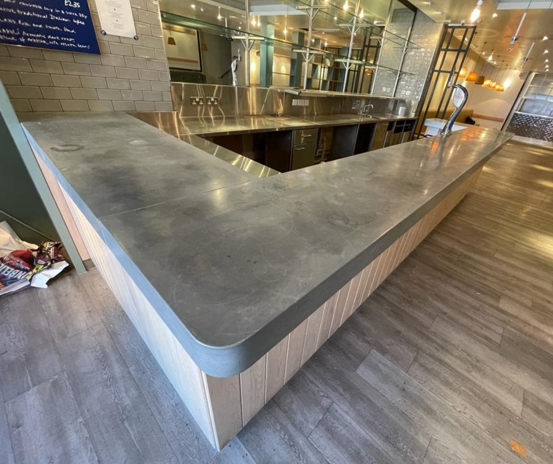 1 x Contemporary Restaurant Bar With Light Wood Panel Fascia, Sheet Metal Covered Bar Top, - Image 43 of 57