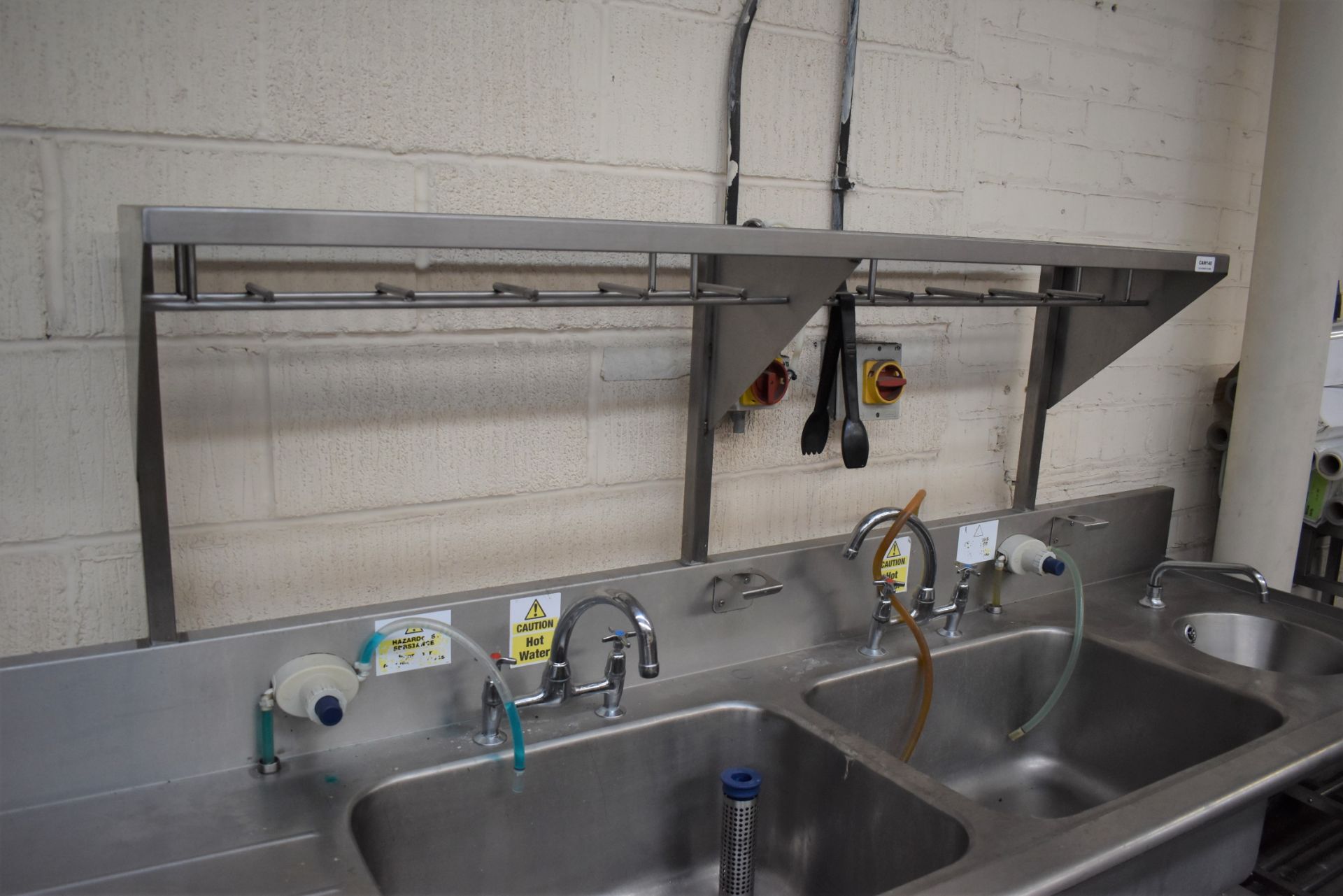 1 x Stainless Steel Commercial Wash Basin Unit With Twin Sink Bowl, Mixer Taps, Undershelf, - Image 8 of 8