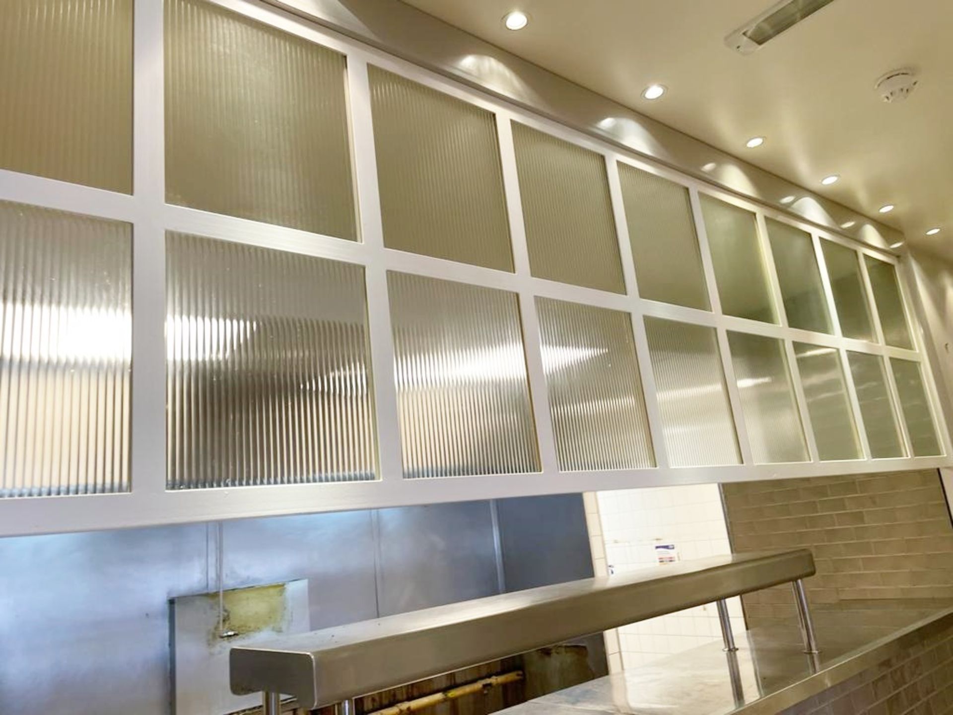 1 x Large Glazed Divider Panel With White Frame and Ribbed Privacy Glass Panels - Approx 15ft in - Image 4 of 7