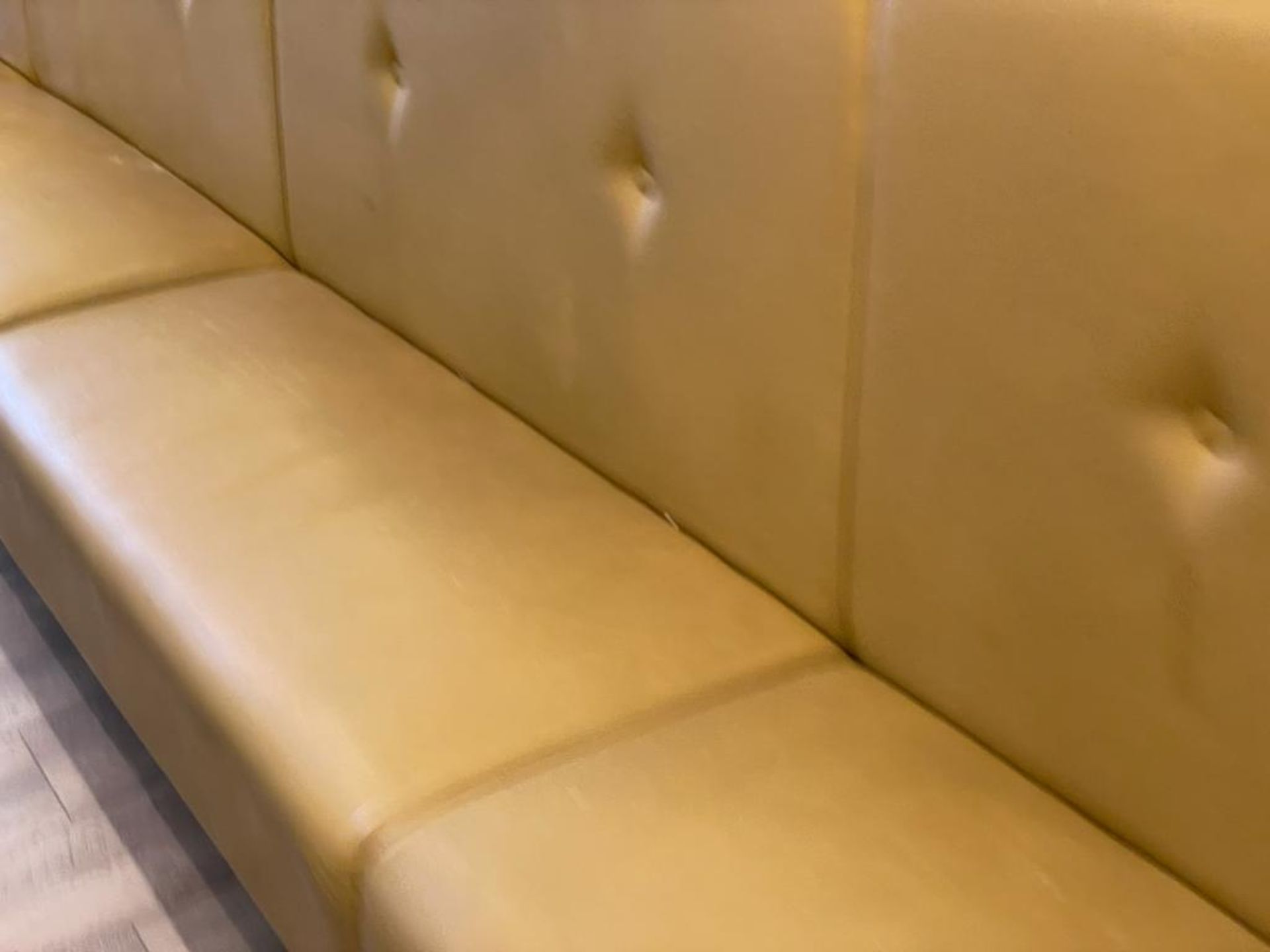 1 x Contemporary 27ft Seating Bench Upholstered With Button Back Leather in Mustard - Dimensions: - Image 9 of 13