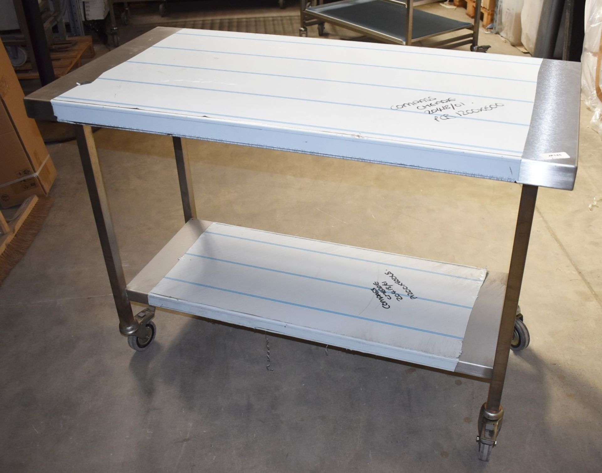 1 x Grundy Mobile Stainless Steel Prep Table With Undershelf - Size H85 x W120 x D60 cms - Ref JP145