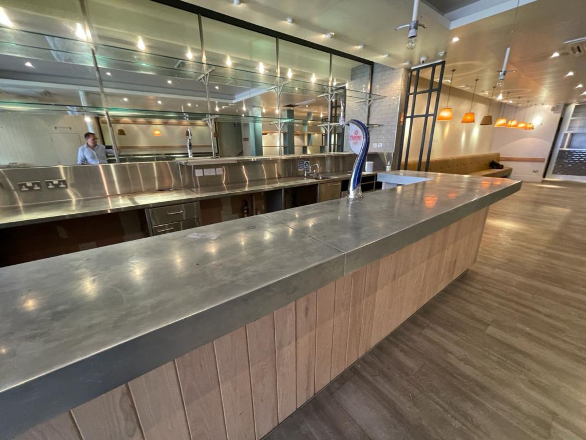 1 x Contemporary Restaurant Bar With Light Wood Panel Fascia, Sheet Metal Covered Bar Top, - Image 48 of 57