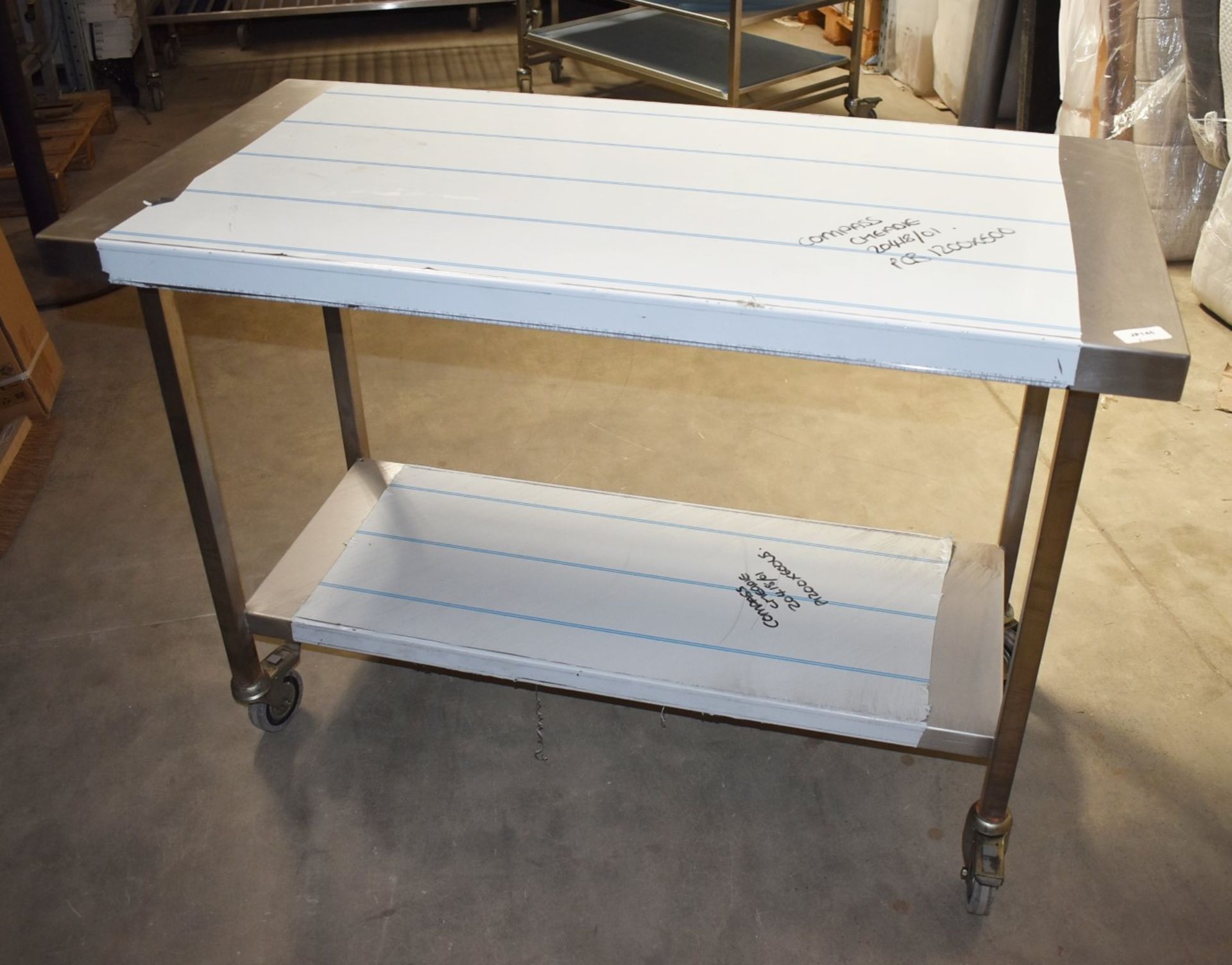 1 x Grundy Mobile Stainless Steel Prep Table With Undershelf - Size H85 x W120 x D60 cms - Ref JP145 - Image 2 of 6