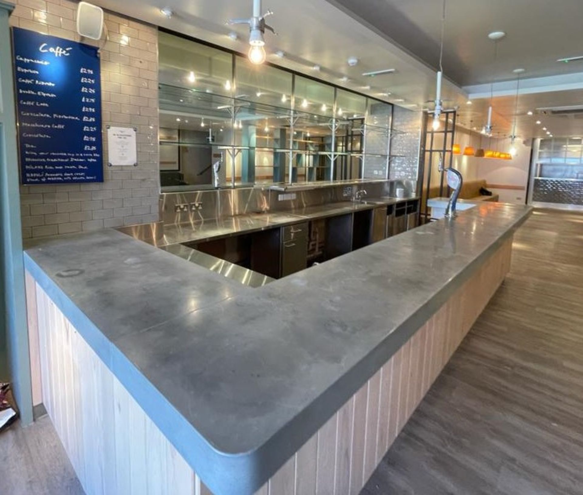 1 x Contemporary Restaurant Bar With Light Wood Panel Fascia, Sheet Metal Covered Bar Top, - Image 42 of 57