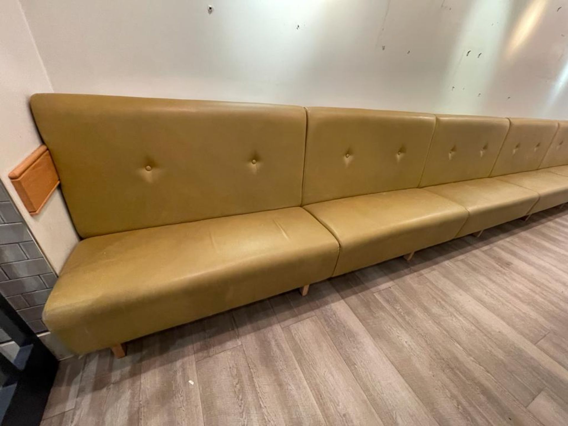 1 x Contemporary 27ft Seating Bench Upholstered With Button Back Leather in Mustard - Dimensions: - Image 3 of 13