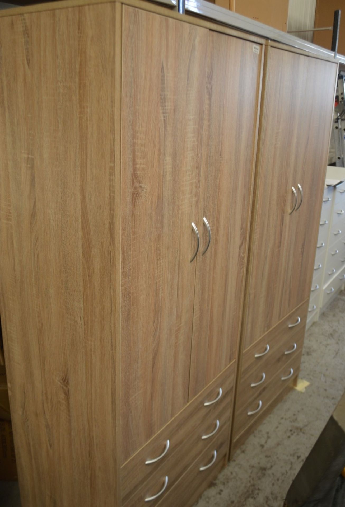 A Pair Of Tall 2-Door, 3-Drawer Wardrobe With Limed Oak Finish - Preowned, From An Exclusive - Image 3 of 8