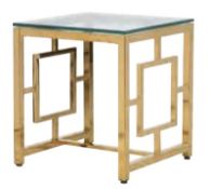 1 x Side Lamp Table With a Gold Abstract Base and Glass Top - RRP £265 - NO VAT ON THE HAMMER!