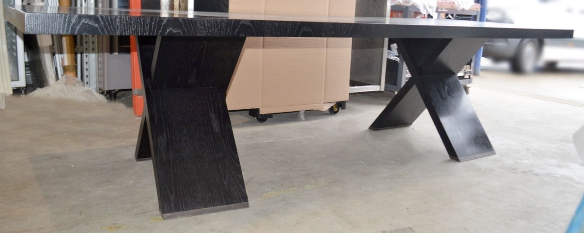 1 x Large 3-Metre Wooden Dining Table With Cross Legs In A Near Black Finish - From An Exclusive - Image 4 of 12