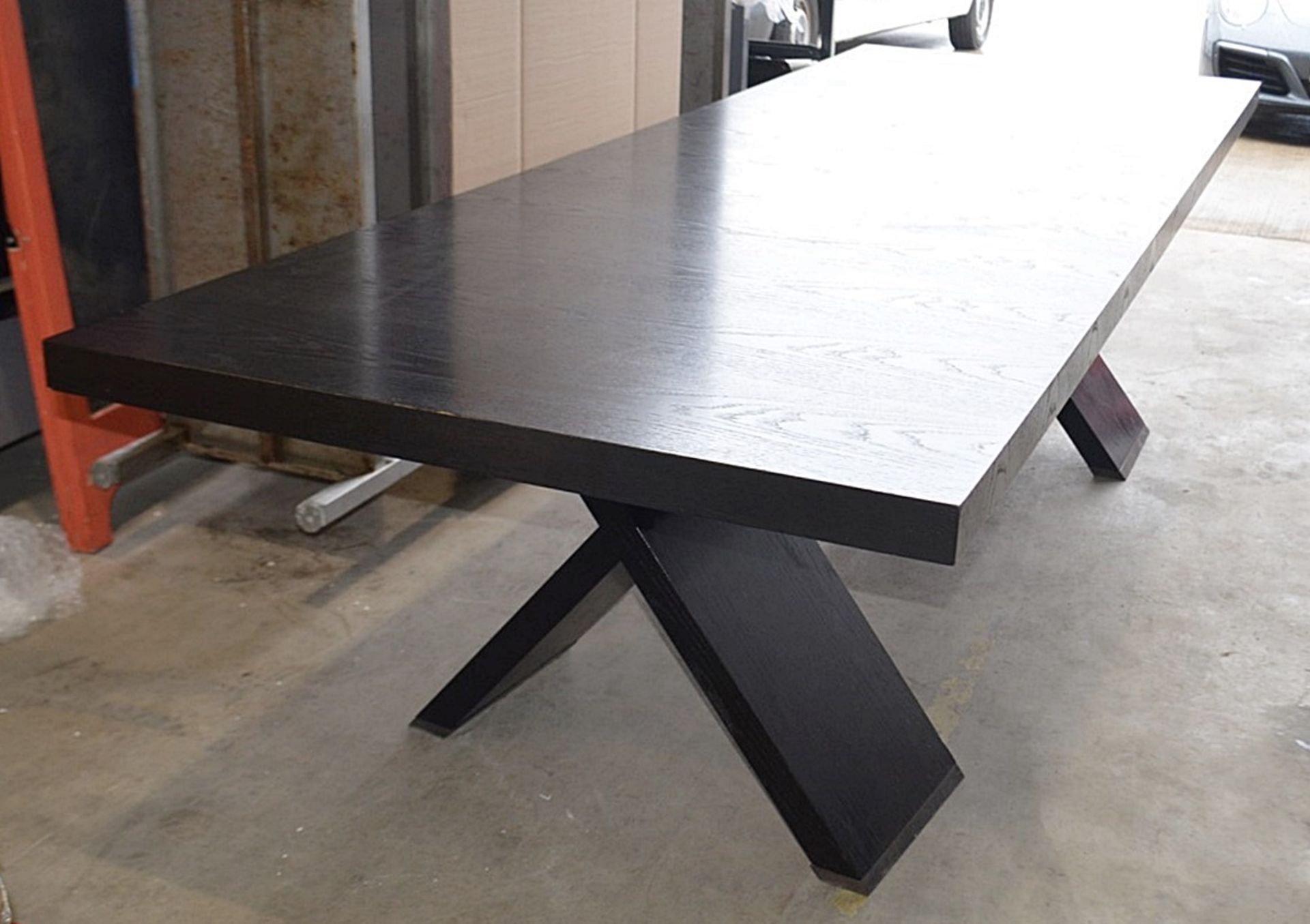 1 x Large 3-Metre Wooden Dining Table With Cross Legs In A Near Black Finish - From An Exclusive - Image 12 of 12