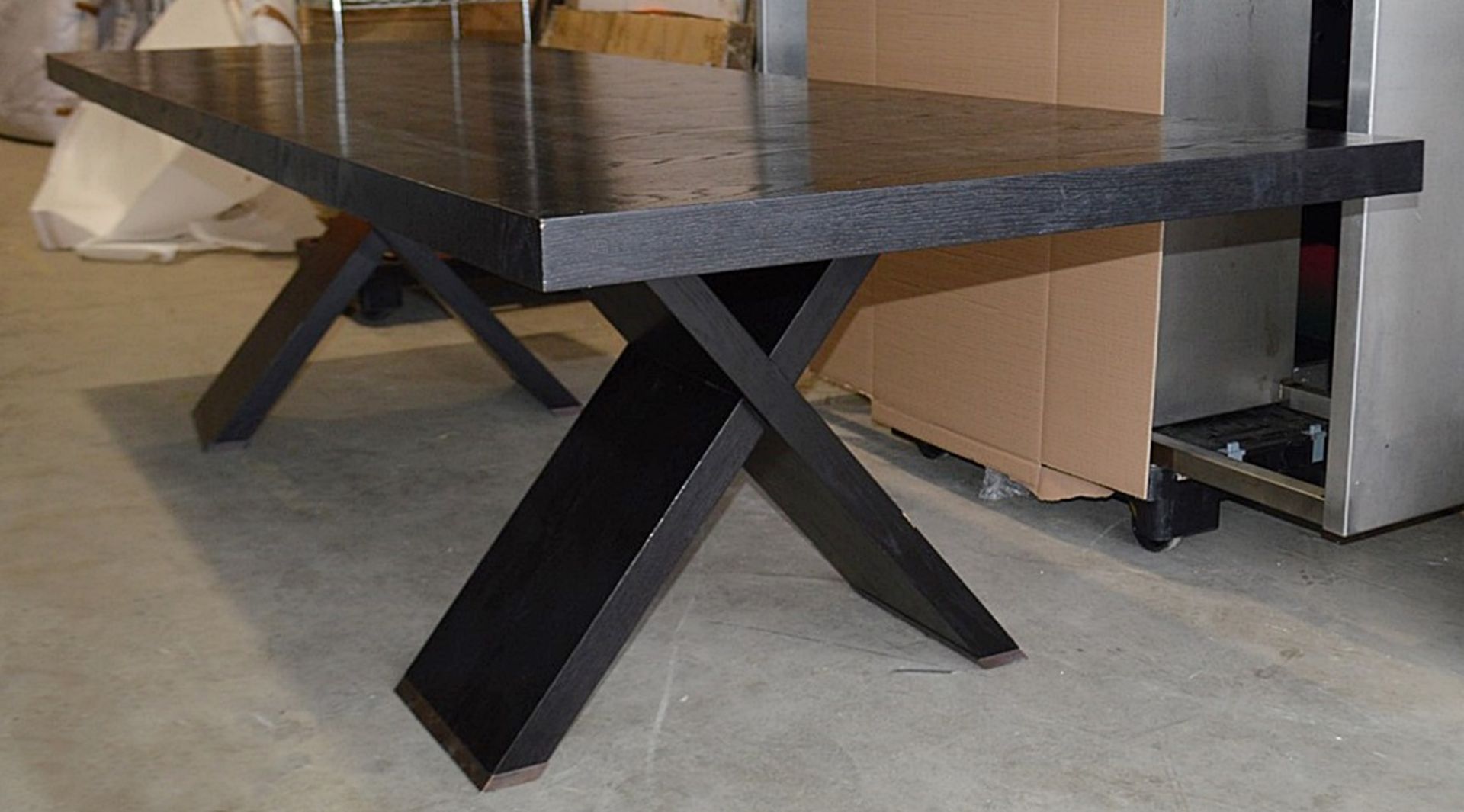 1 x Large 3-Metre Wooden Dining Table With Cross Legs In A Near Black Finish - From An Exclusive - Image 5 of 12