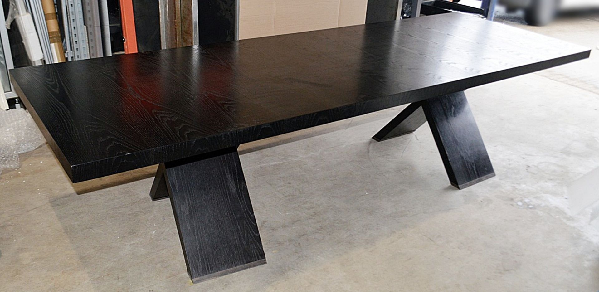 1 x Large 3-Metre Wooden Dining Table With Cross Legs In A Near Black Finish - From An Exclusive